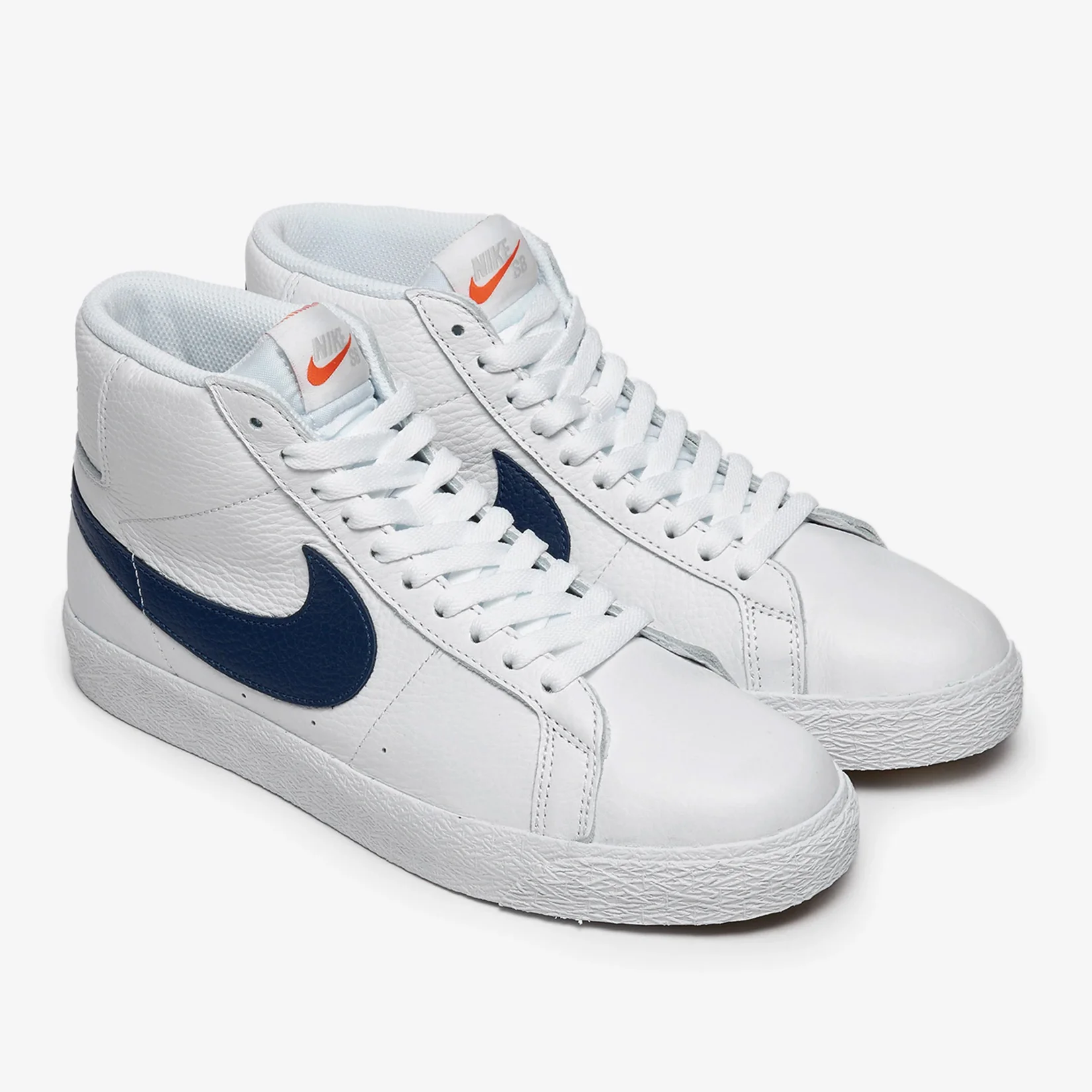Nike SB Blazer Mid ISO Shoes - White/Navy-White-Safety Orange - Image 5